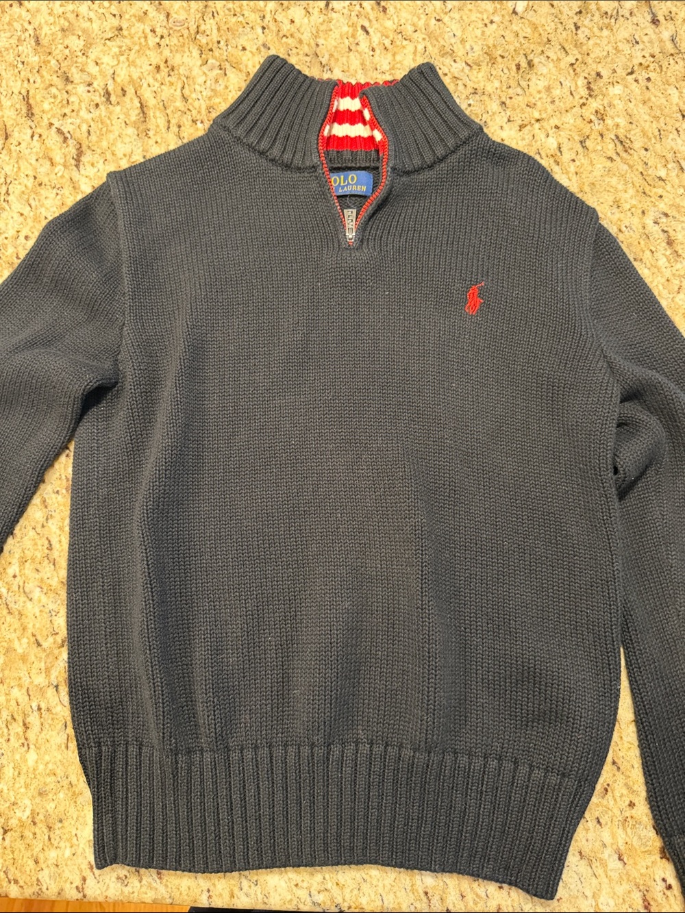 Polo by Ralph Lauren Charcoal Half-Zip Sweater with Red Pony